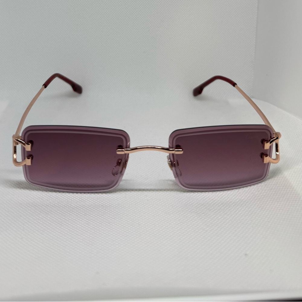 Rose Gold Frame Purple Lens Rimless Sunglasses - Women Accessories